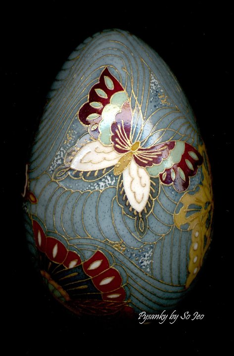 Butterflies Chiyogami Ukrainian Style Easter Egg Pysanky by So Jeo